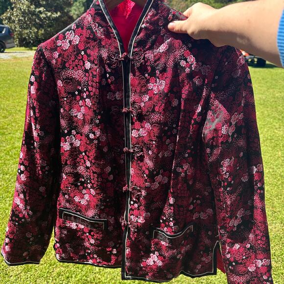 Solz Squirrel Chinese Reversible Silk Jacket Size MED Black Pink Floral GUC - Picture 13 of 13